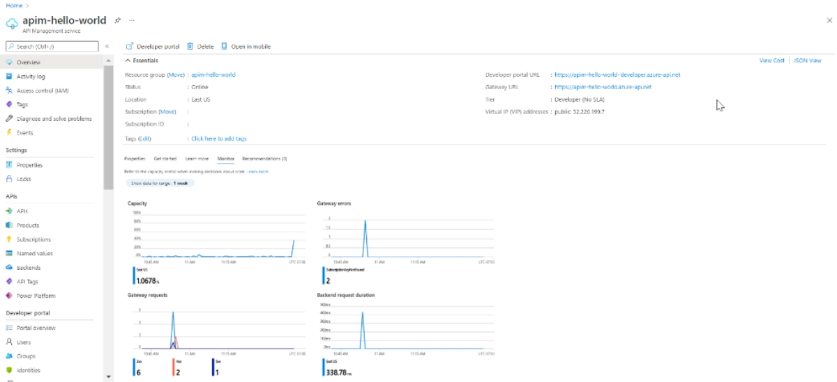 Microsoft Azure API Dashboard